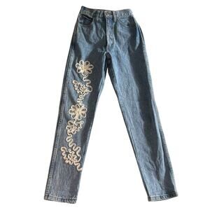 Vintage Fredericks of Hollywood Denim Jeans Size 3-4 Floral Ribbon Leg Detail